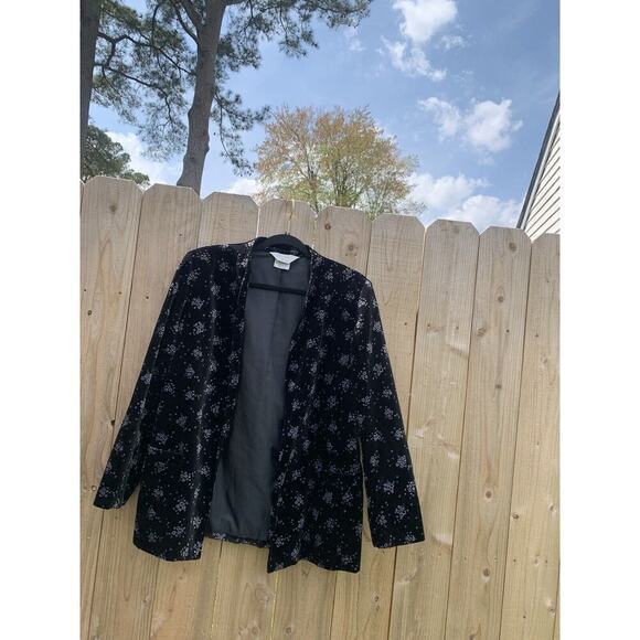 Vintage Tan Jay‎ Velour Open Jacket Black Floral size 14 grey blazer spring - Picture 3 of 7